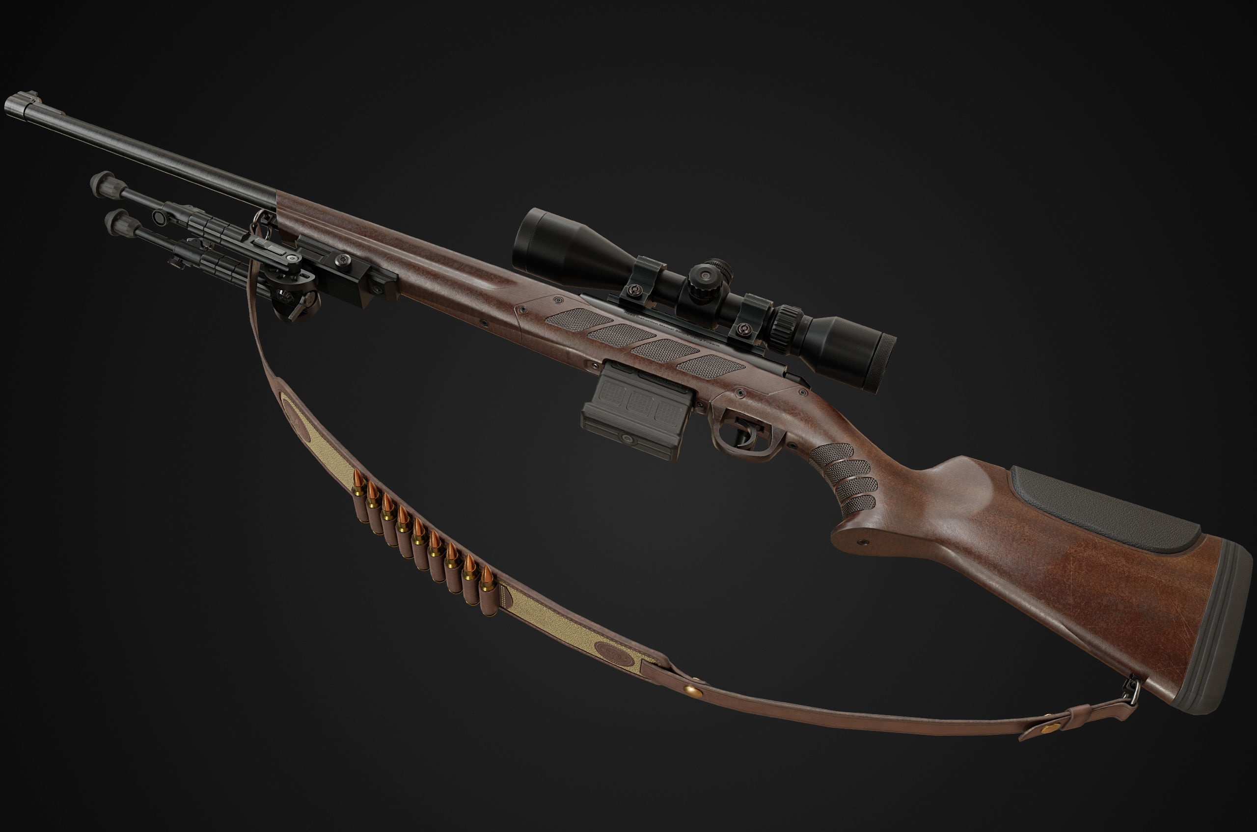 Hunting Rifle GameReady v2 Low-poly 3D model_8