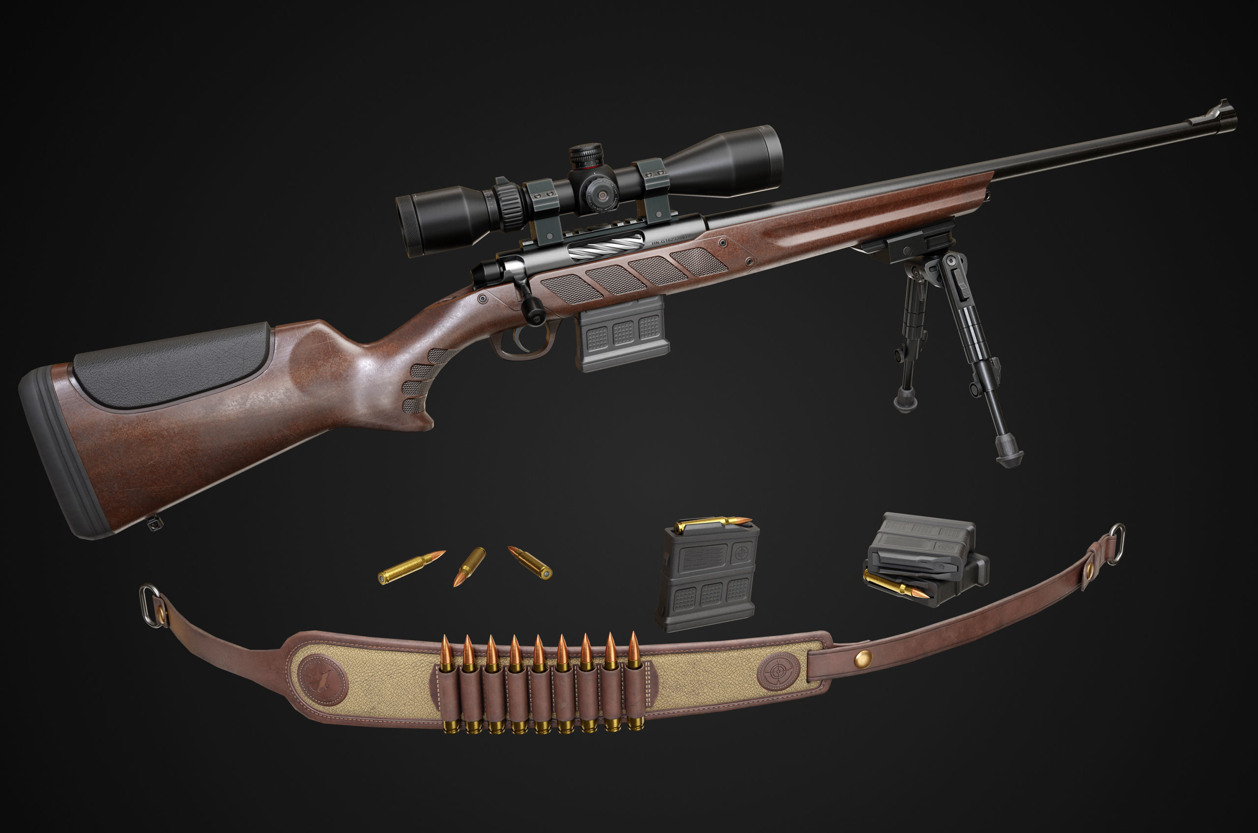 Hunting Rifle GameReady v2 Low-poly 3D model_9