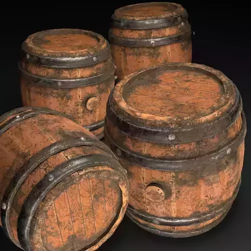 Wooden Barrel Game Ready PBR Textures Low Poly 3D model