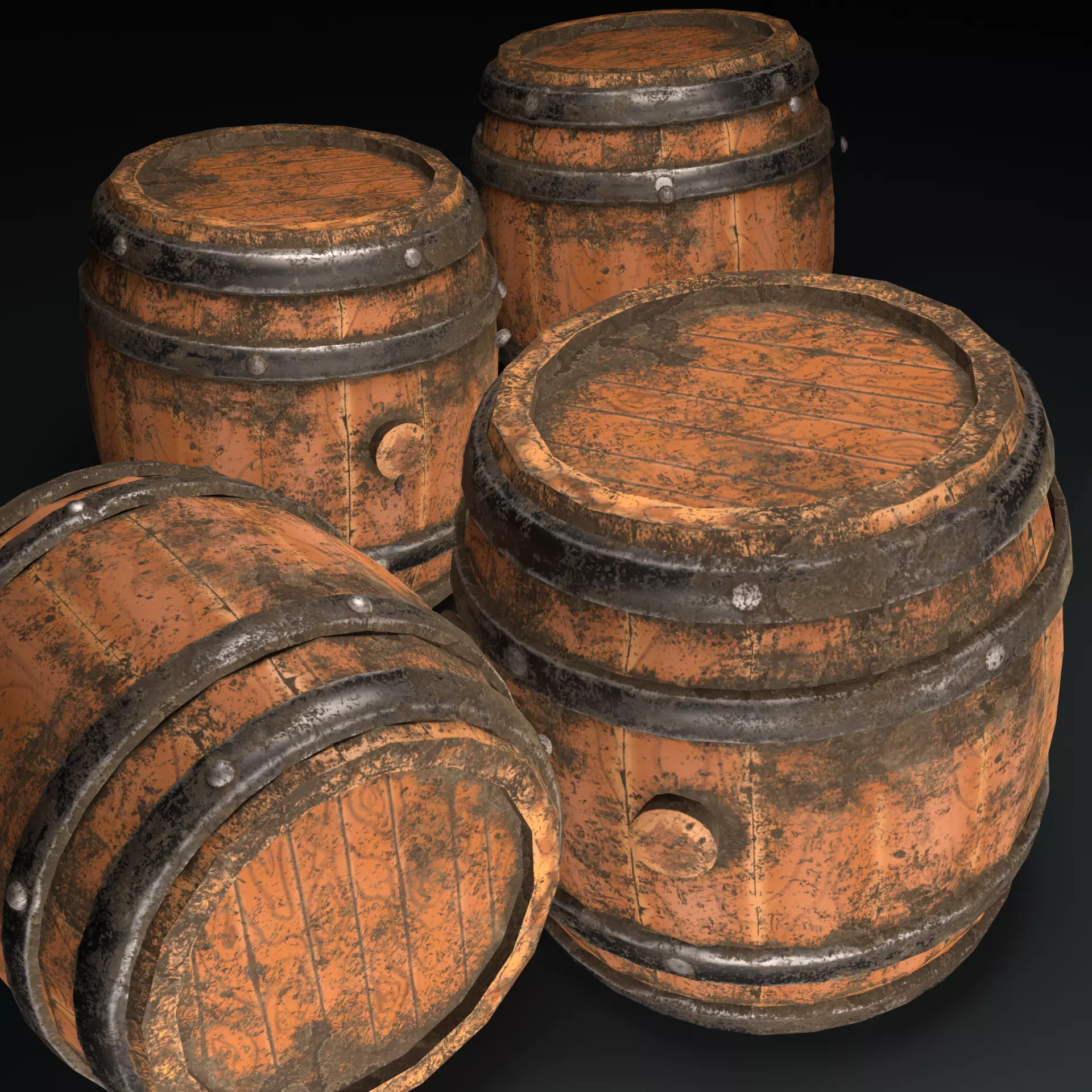 Wooden Barrel Game Ready PBR Textures Low Poly 3D model Low-poly 3D model