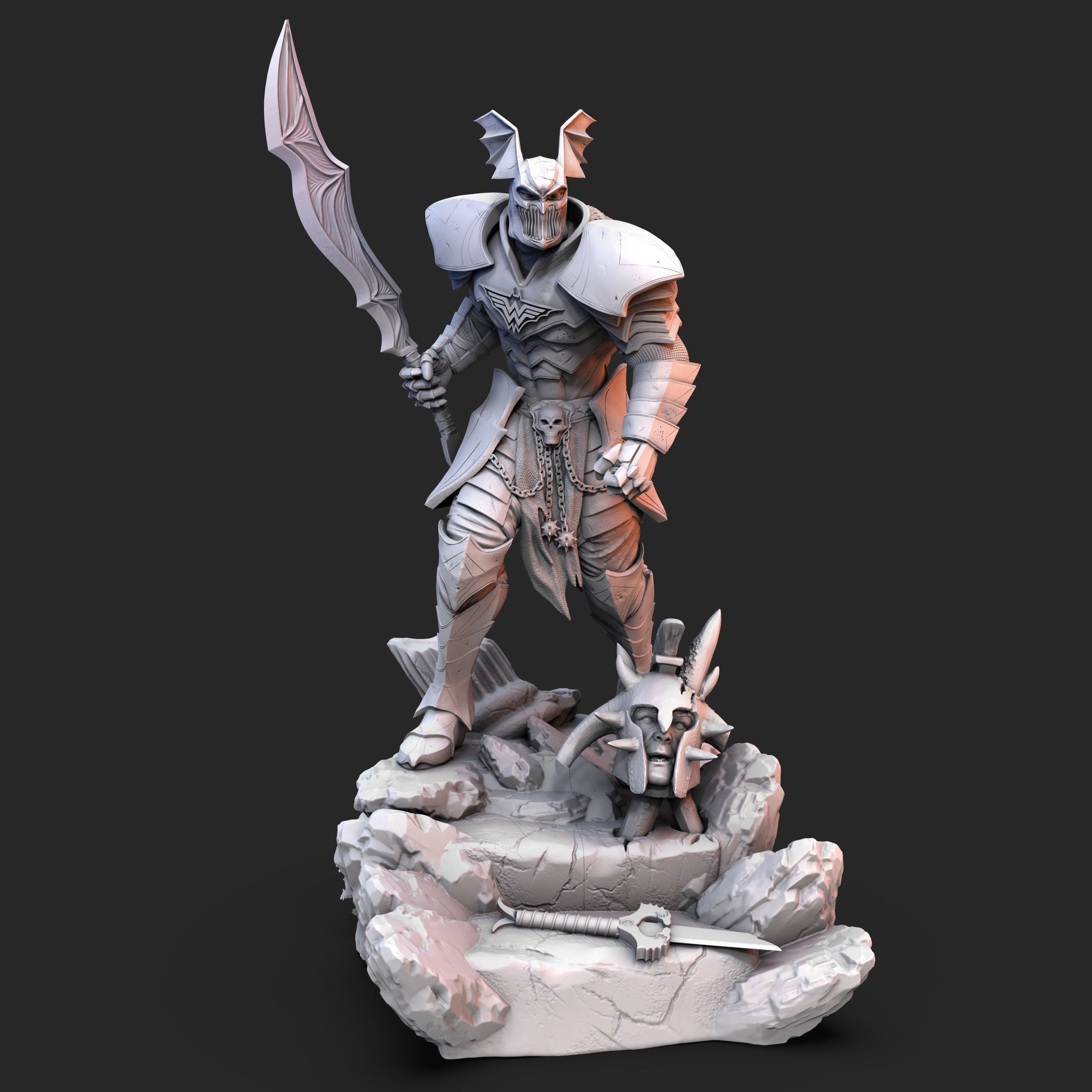 MERCILESS statue of knight holding sword 3D print model_5