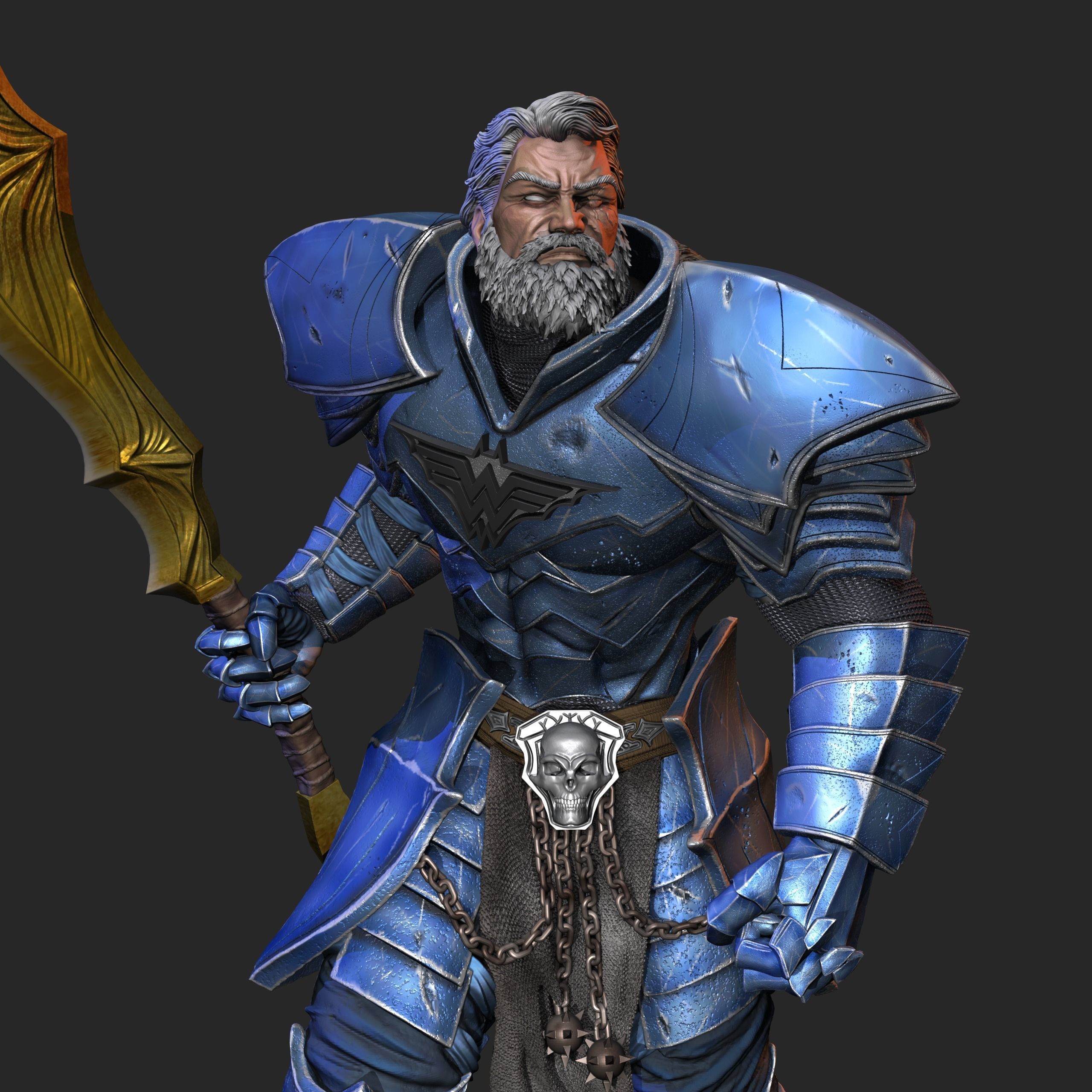 MERCILESS statue of knight holding sword 3D print model_2