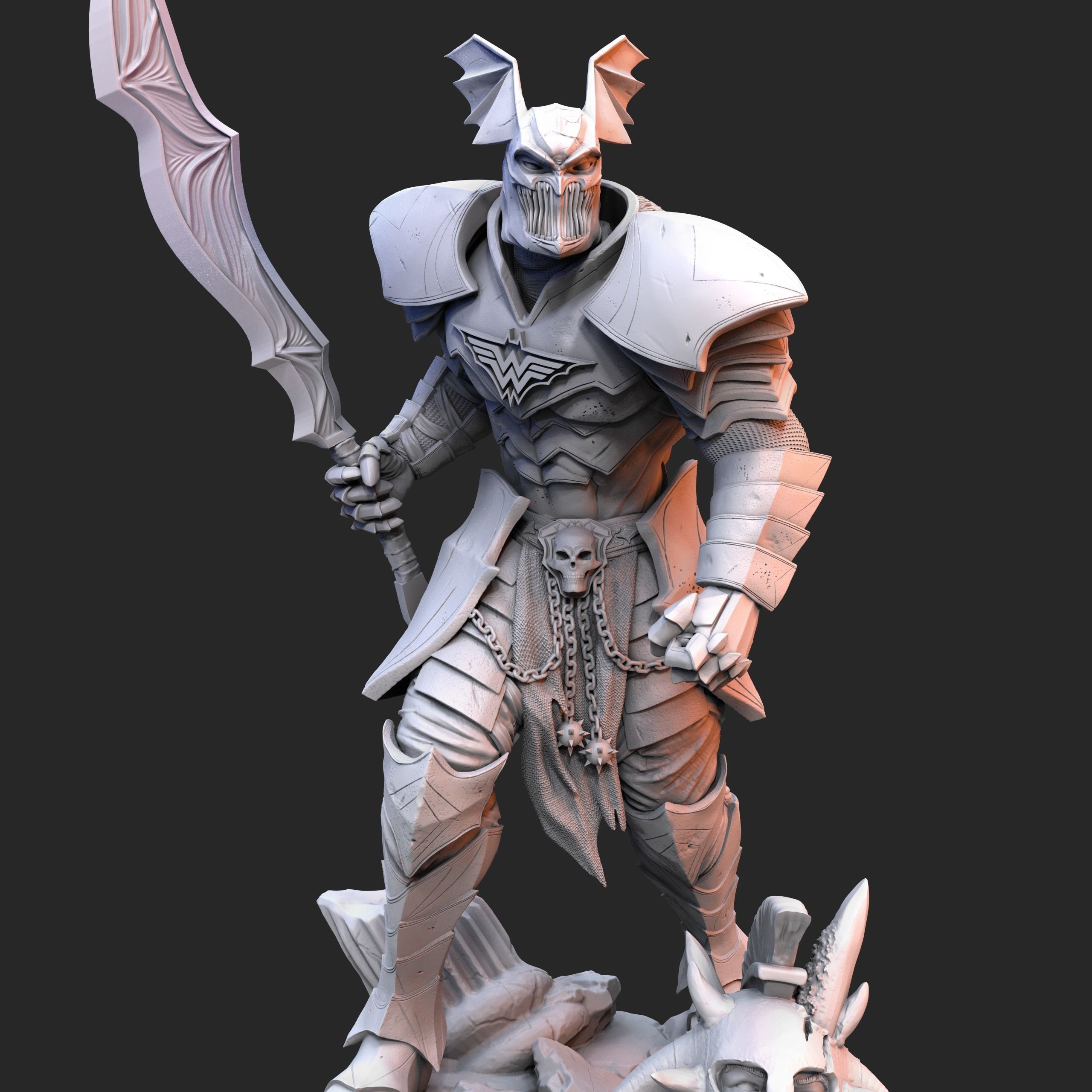 MERCILESS statue of knight holding sword 3D print model_4