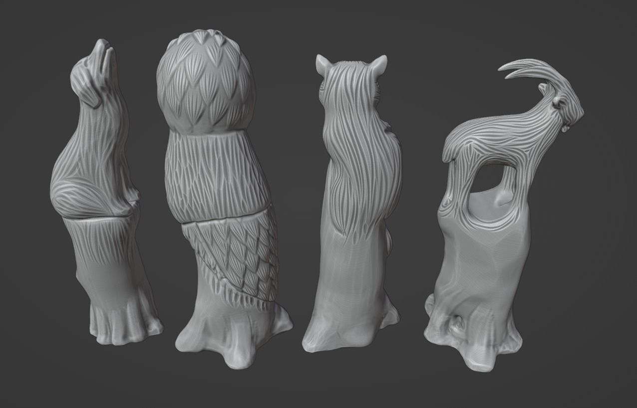 Wooden Animal Sculptures  3D print model_1