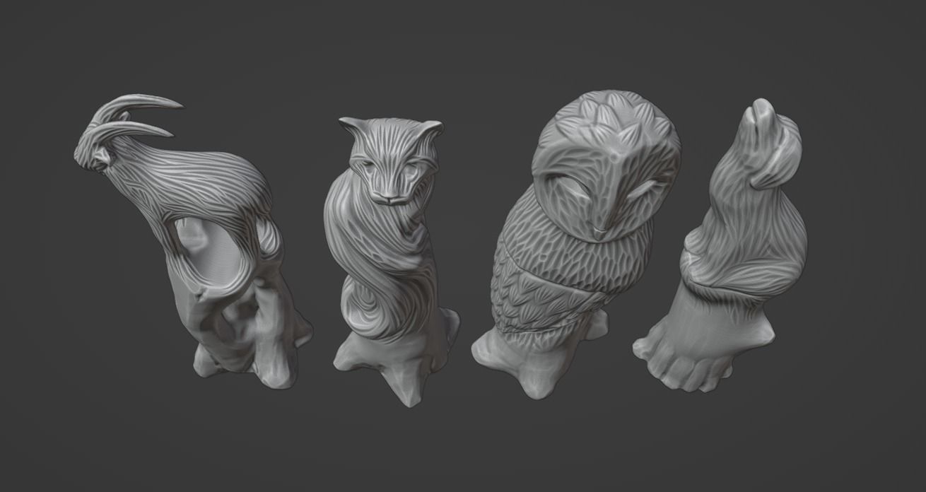 Wooden Animal Sculptures  3D print model_2