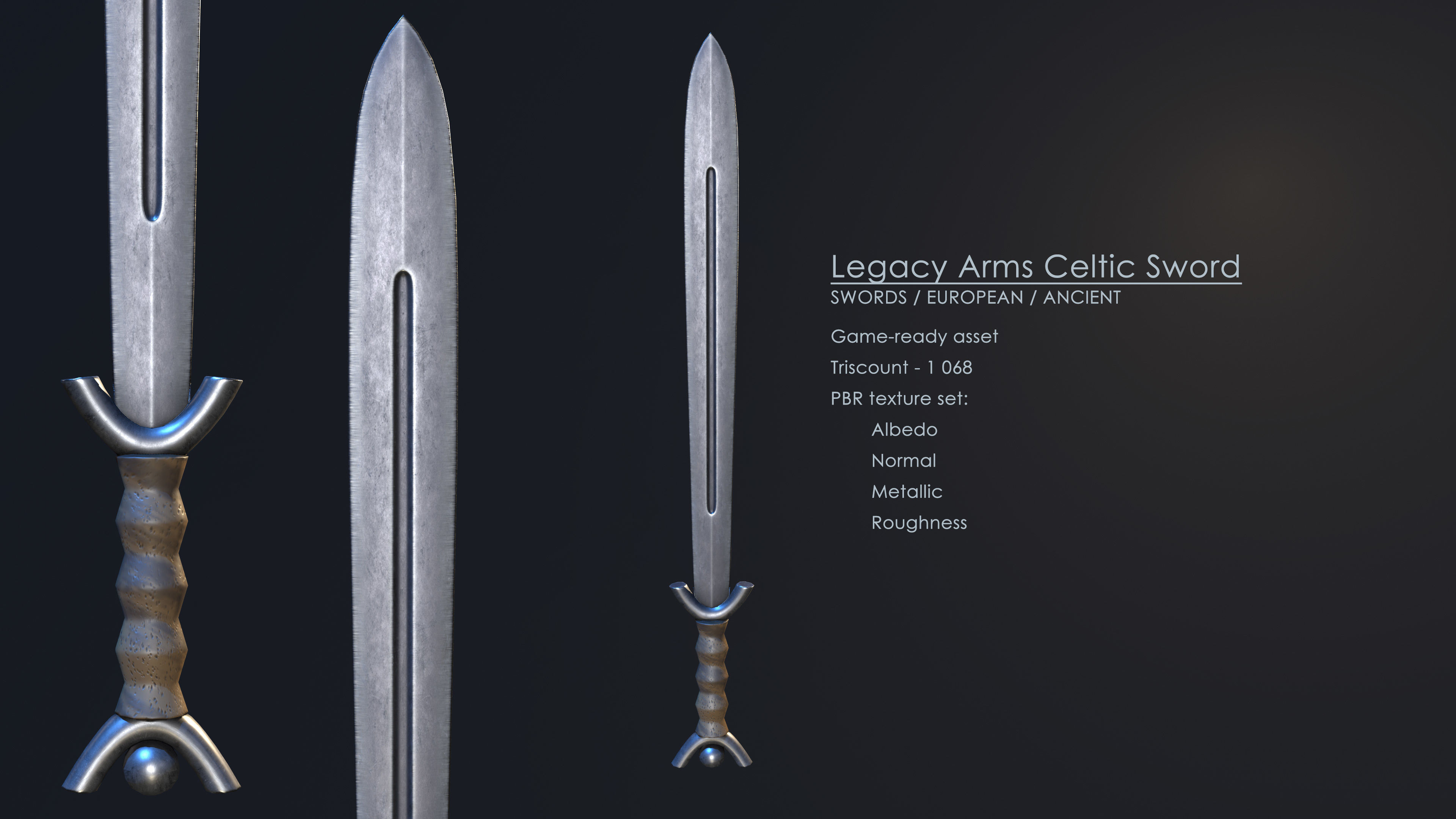 Legacy Arms Celtic Sword Low-poly 3D model_1