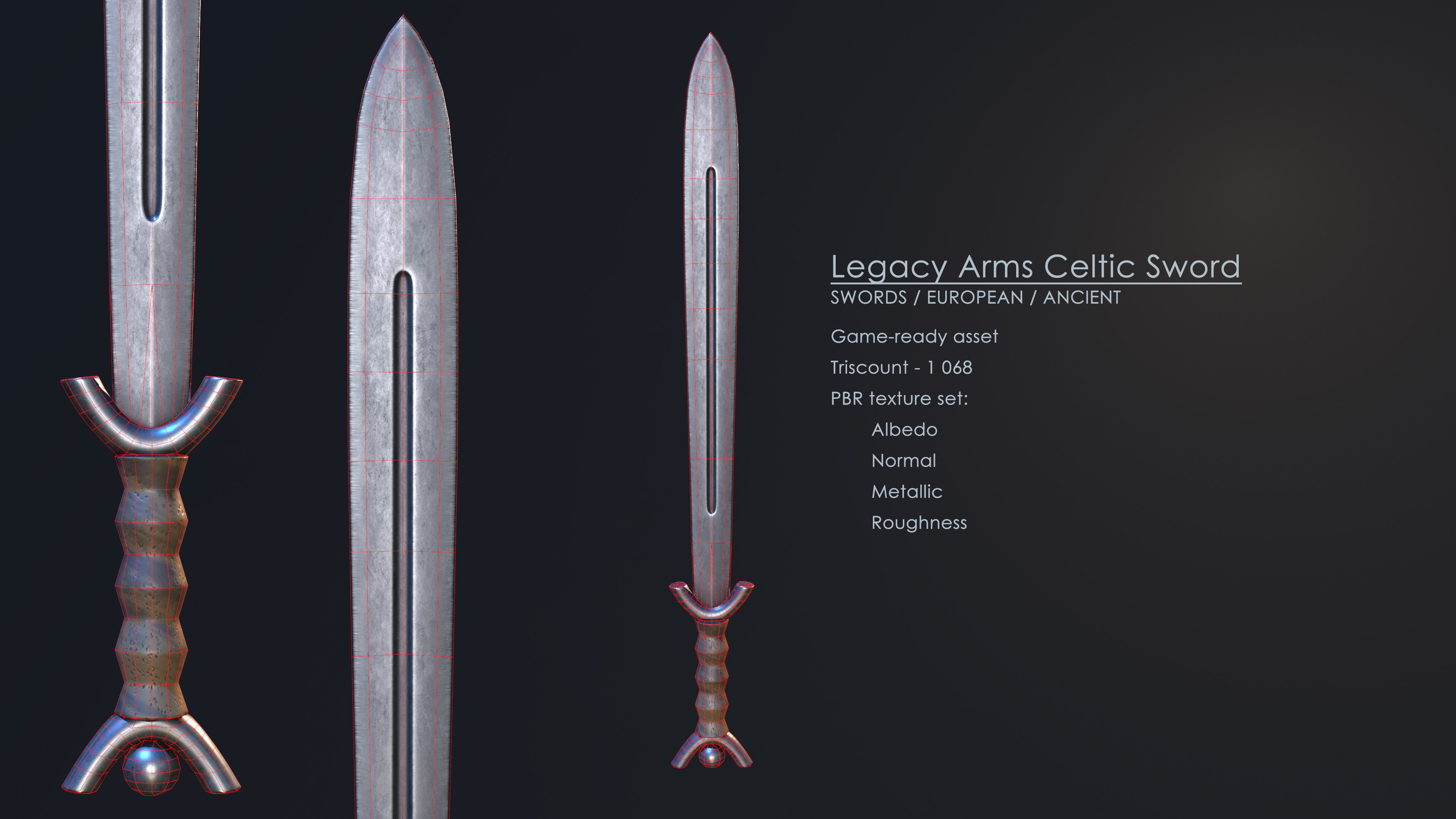 Legacy Arms Celtic Sword Low-poly 3D model_2