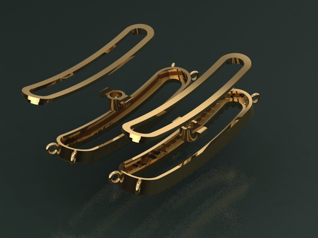 mesika half bangle bracelet 3D print model_4