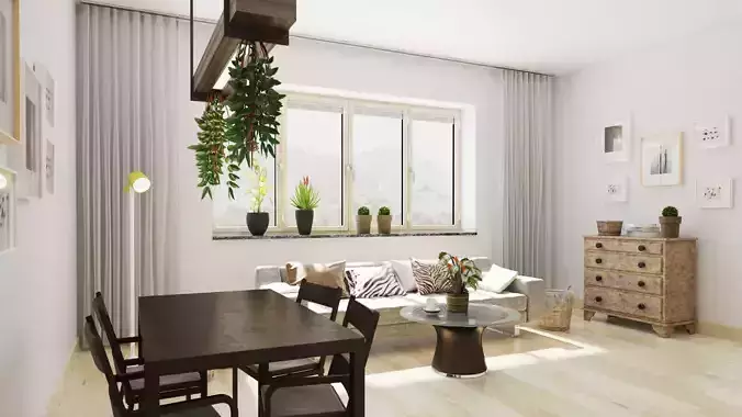 Highly detailed living room interior scene  3d model