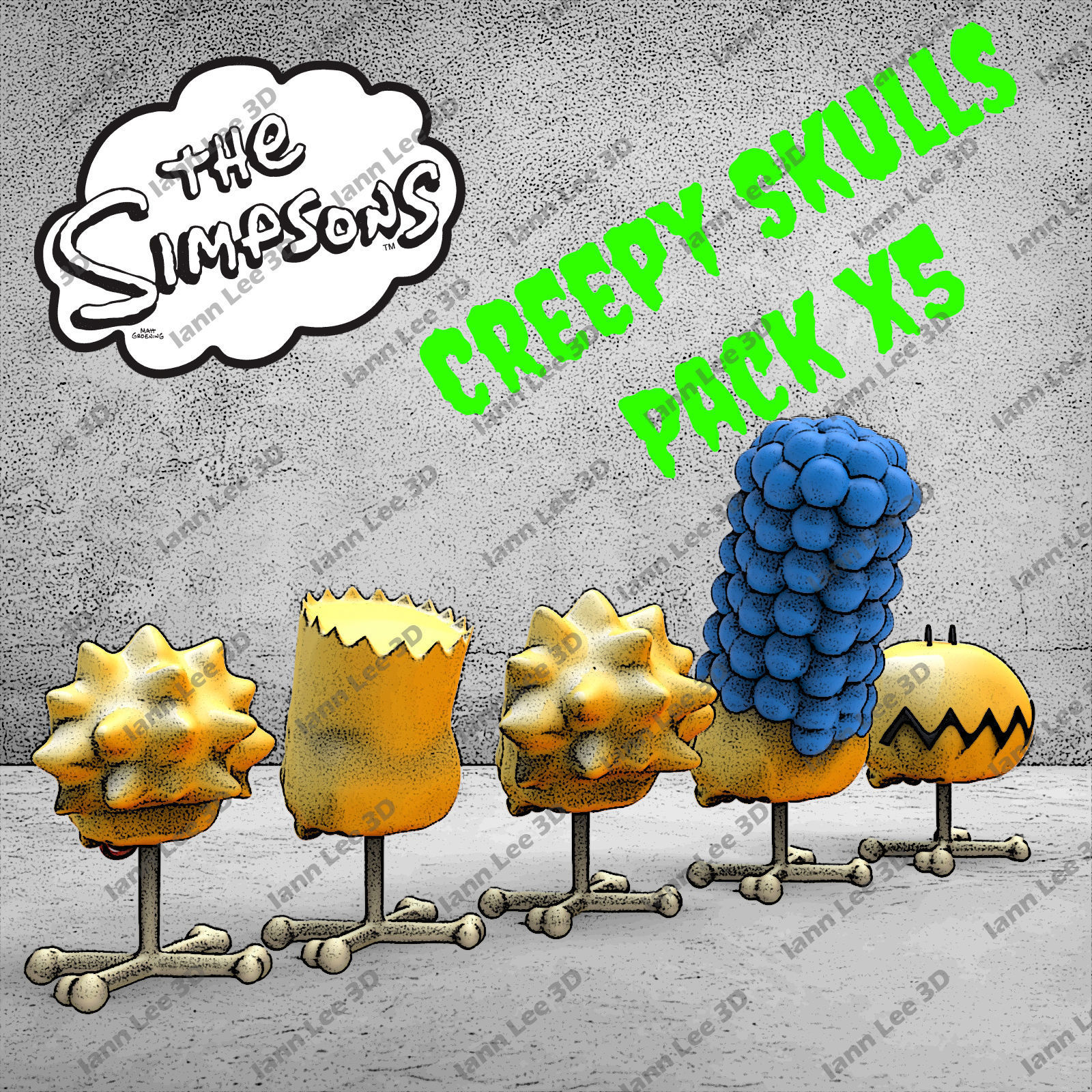 Craneos Simpsons skull creepy Pack x5 3D print model_2