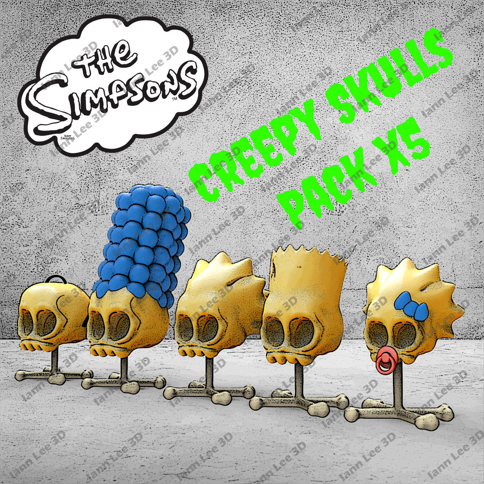 Craneos Simpsons skull creepy Pack x5 3D print model_1