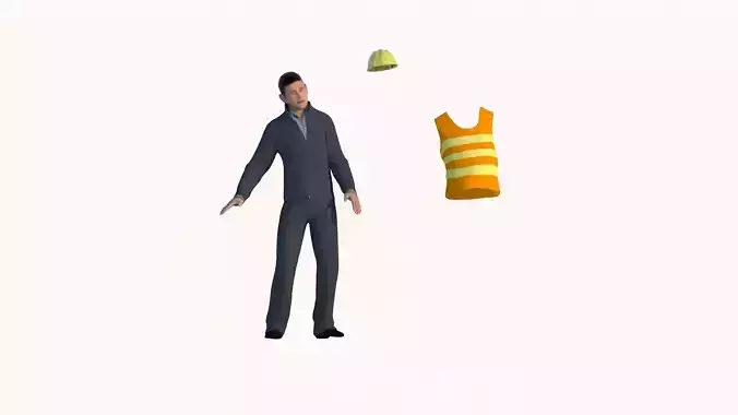 worker construction wearing safety vest 3D model