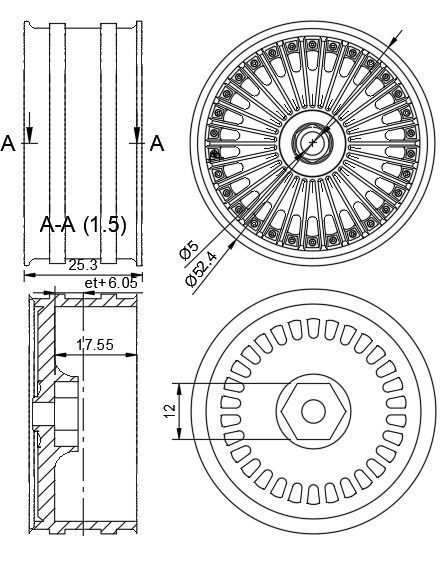 52mm Diameter 12MM HEX RC Wheels Work Emitz 3D print model_5