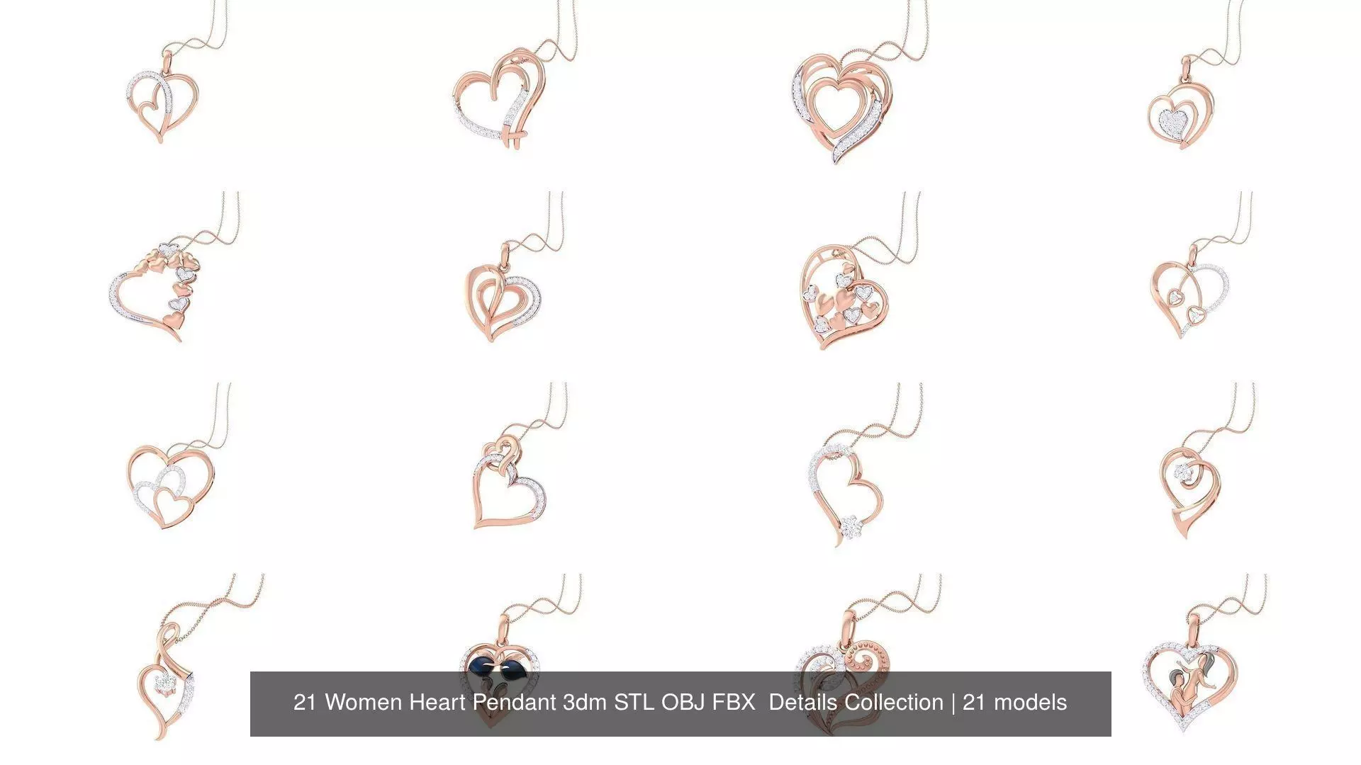 21 Women Heart Pendant 3dm STL OBJ FBX  Details Collection _1