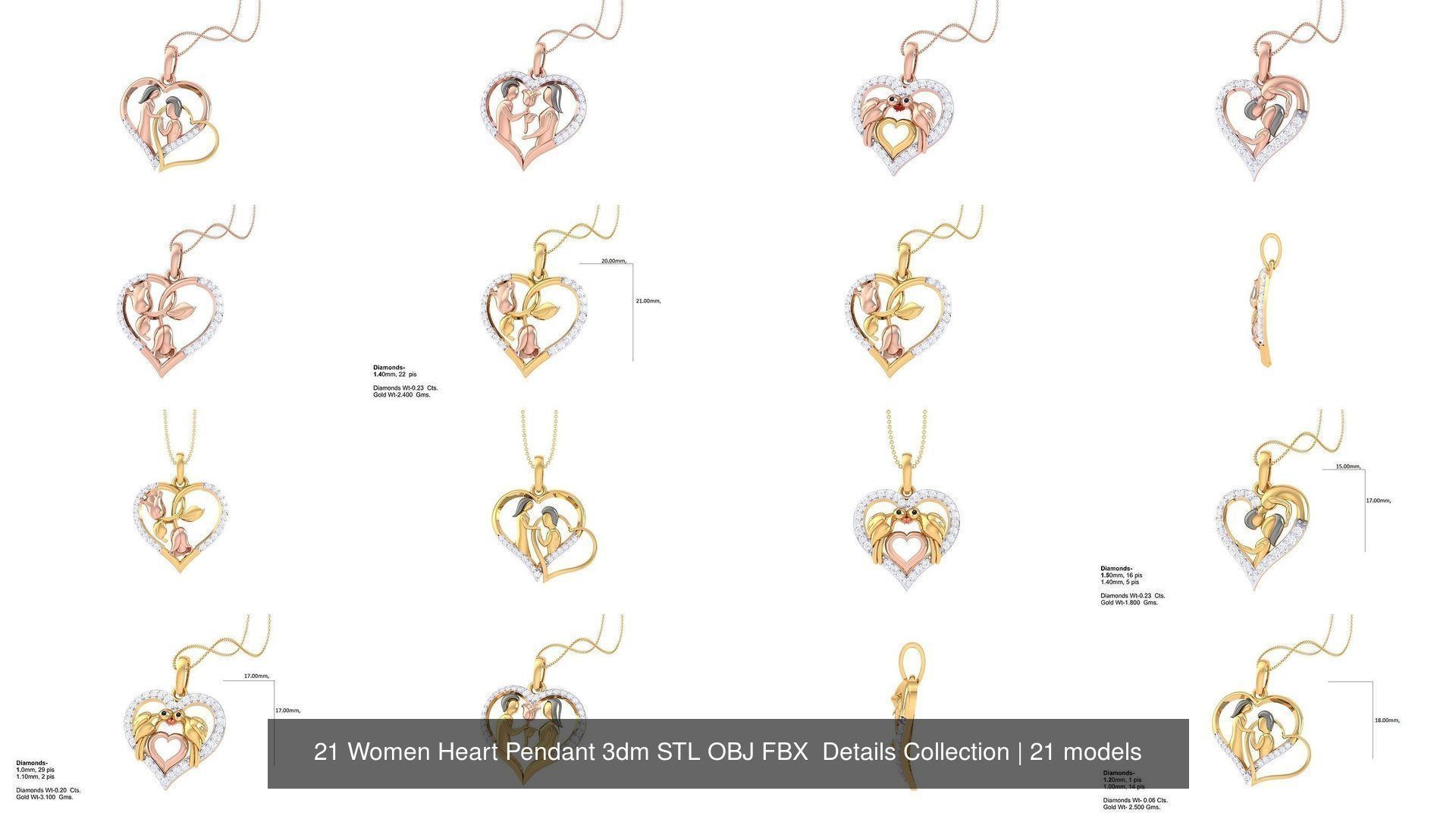 21 Women Heart Pendant 3dm STL OBJ FBX  Details Collection _2
