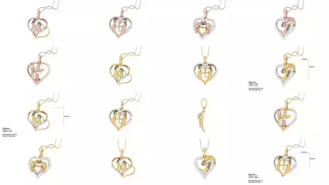 21 Women Heart Pendant 3dm STL OBJ FBX  Details Collection 