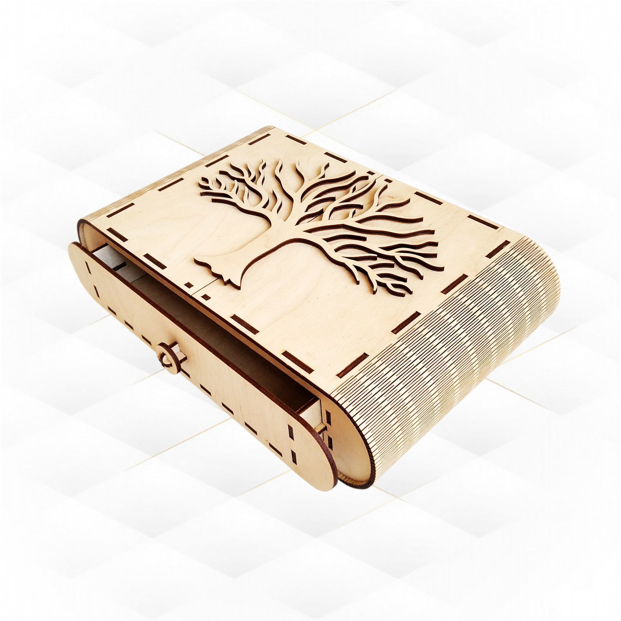 Box oval tree design for laser cut vector Svg dxf template 3D print model_1