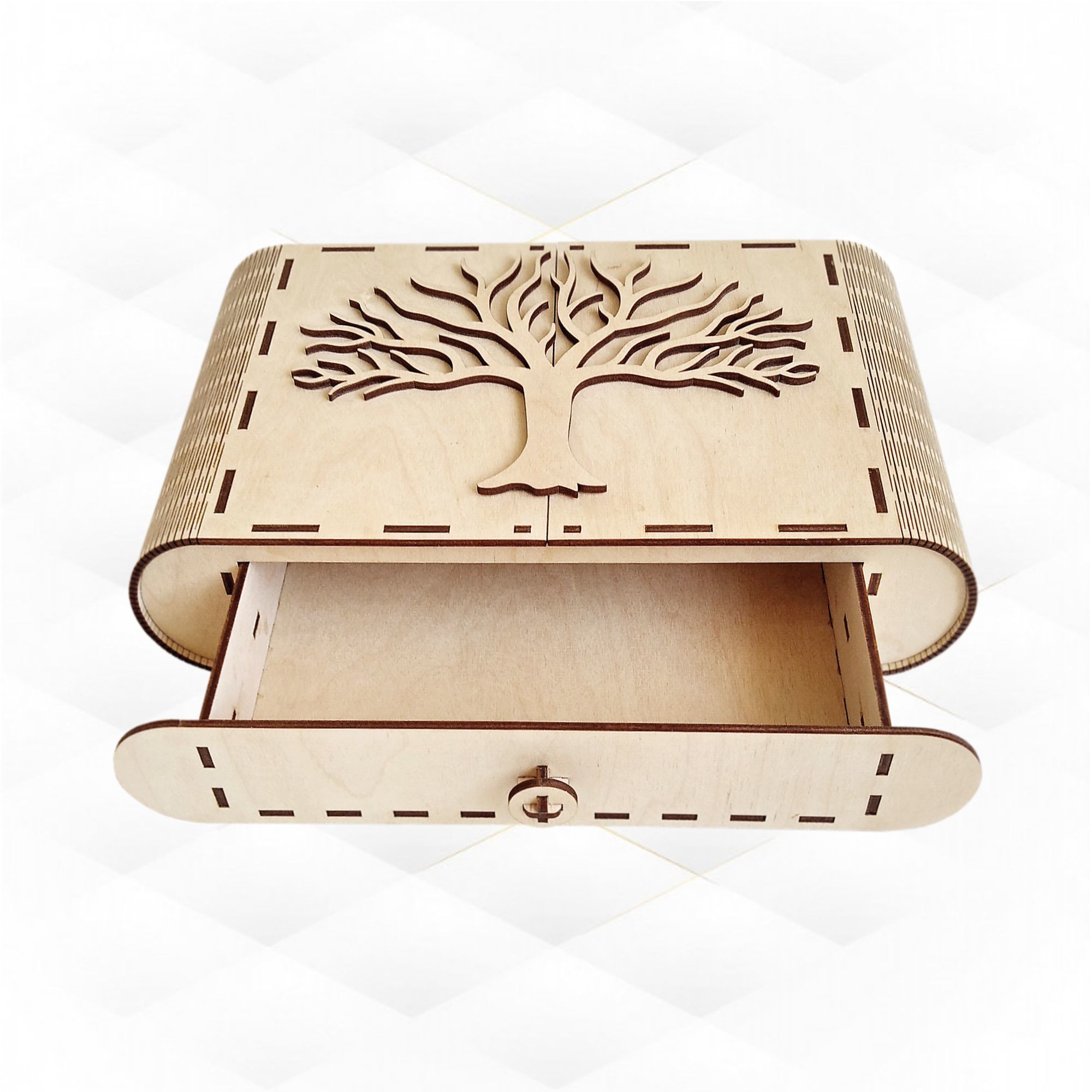 Box oval tree design for laser cut vector Svg dxf template 3D print model_3