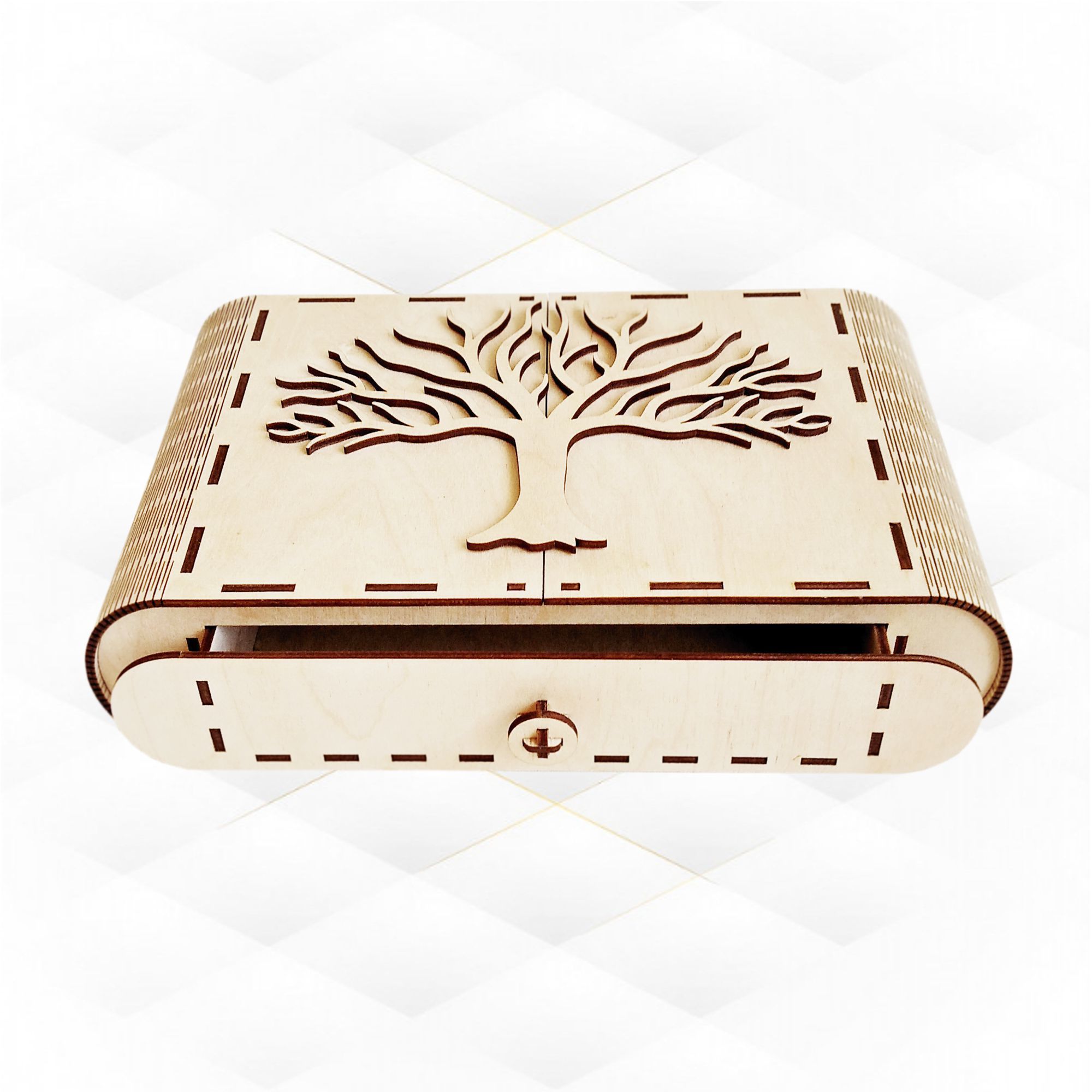 Box oval tree design for laser cut vector Svg dxf template 3D print model_2