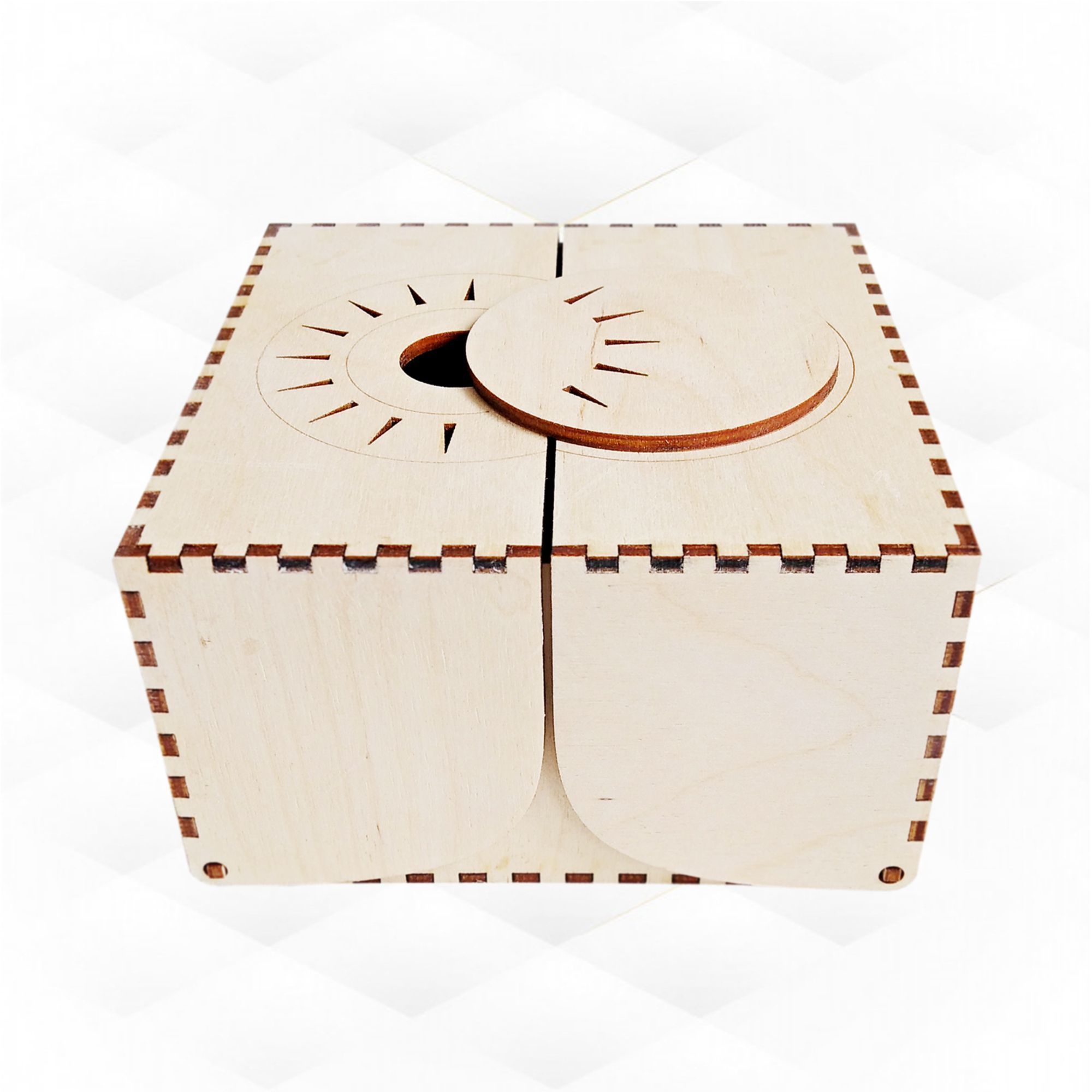 Gift box sun pattern design laser cut Jewelry box svg dxf files 3D print model_1