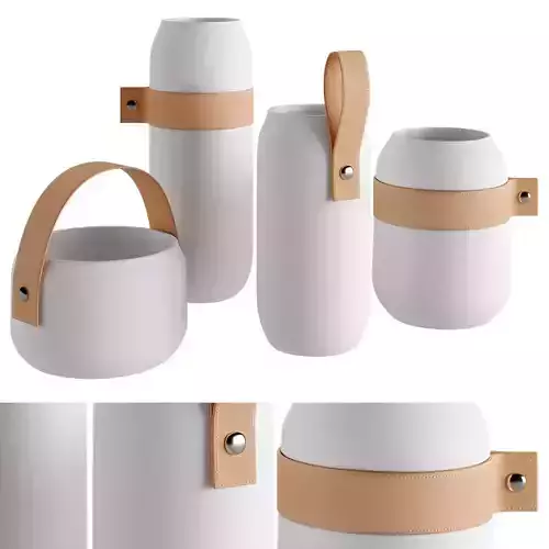 Set 4 Ceramic Vases  Leather White