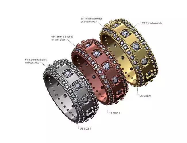 Diamond pockets and sides cigar band Us sizes 7 8 9 3D print model