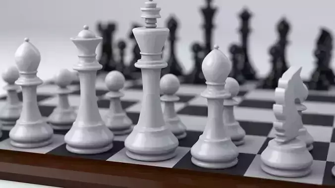 Chess board with pieces Low-poly 3D model
