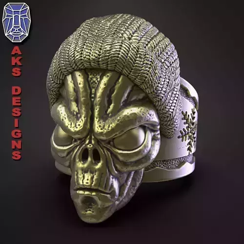 skull ring  jewelry Alien with cap v1 