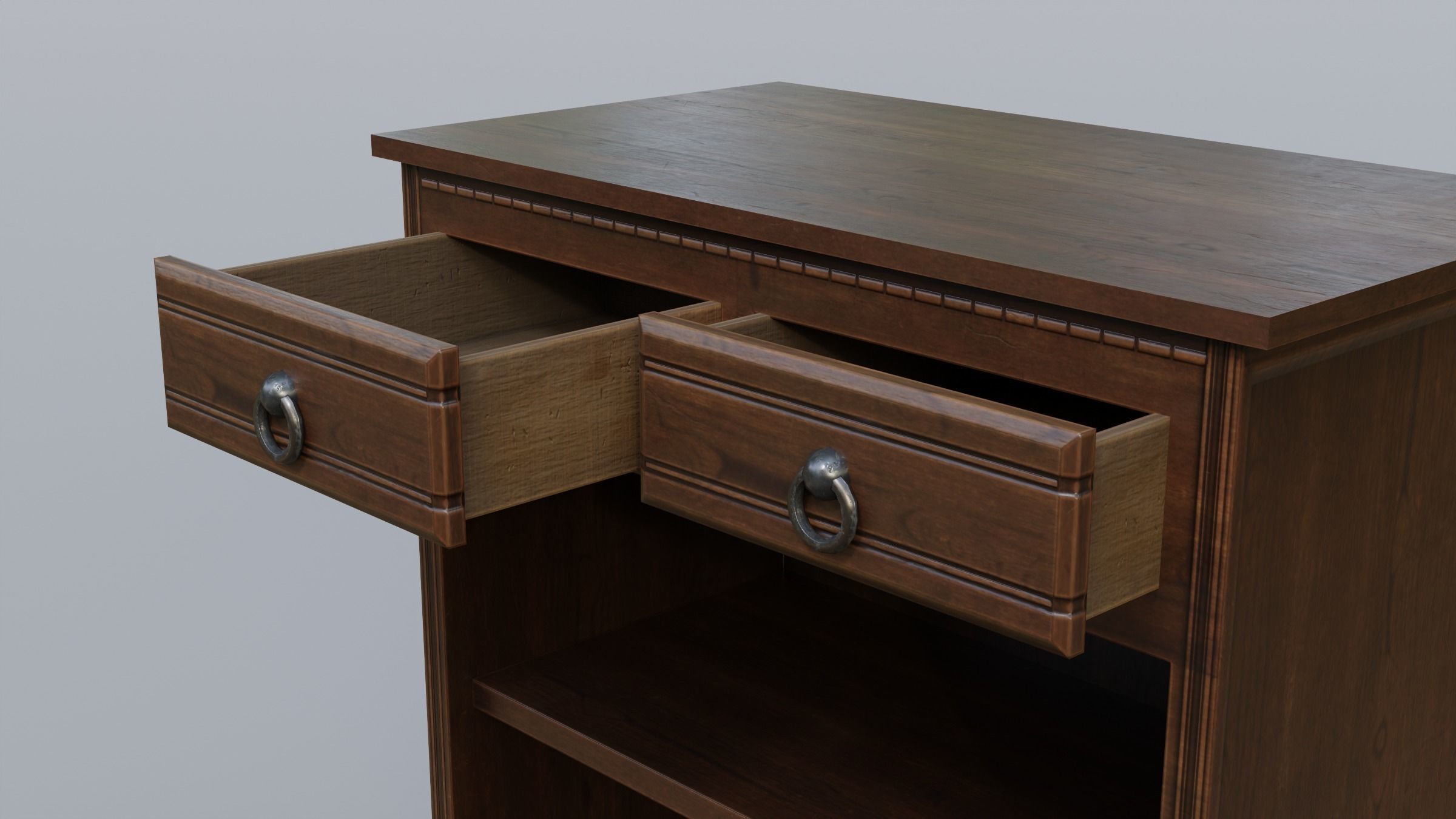 Cabinet 3 wooden nightstand with two drawers Low-poly 3D model_4