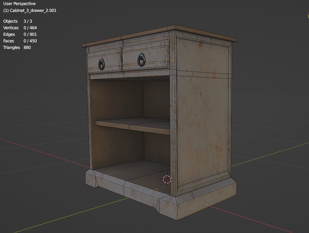 Cabinet 3 wooden nightstand with two drawers Low-poly 3D model_3