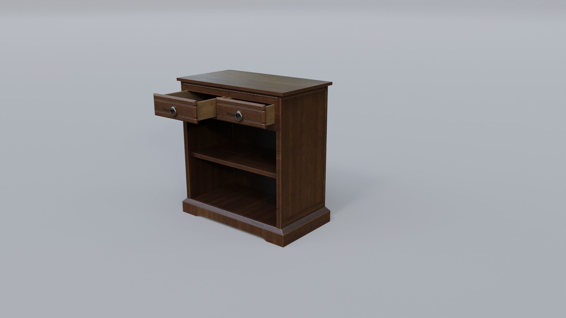 Cabinet 3 wooden nightstand with two drawers Low-poly 3D model_7