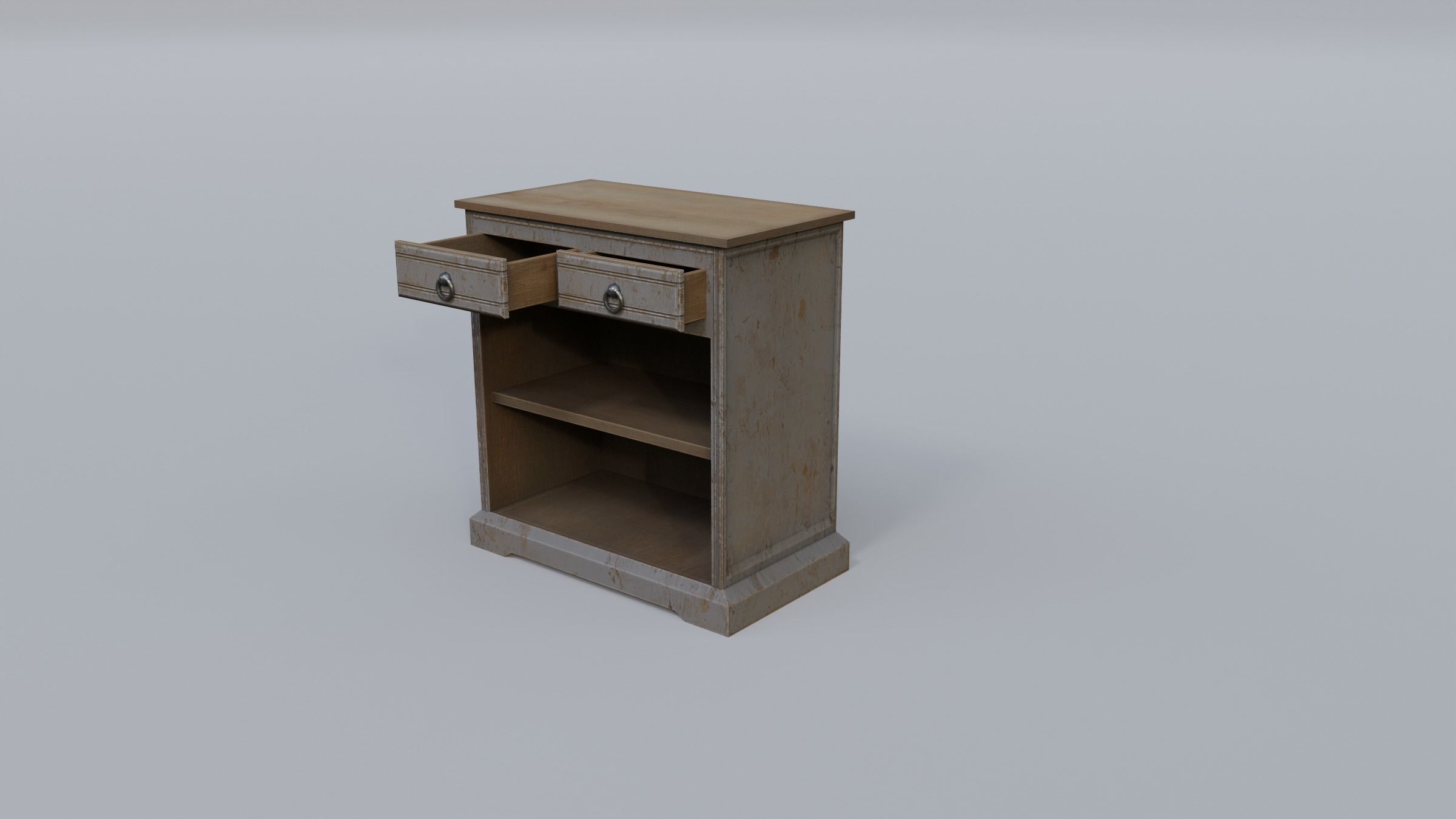 Cabinet 3 wooden nightstand with two drawers Low-poly 3D model_8