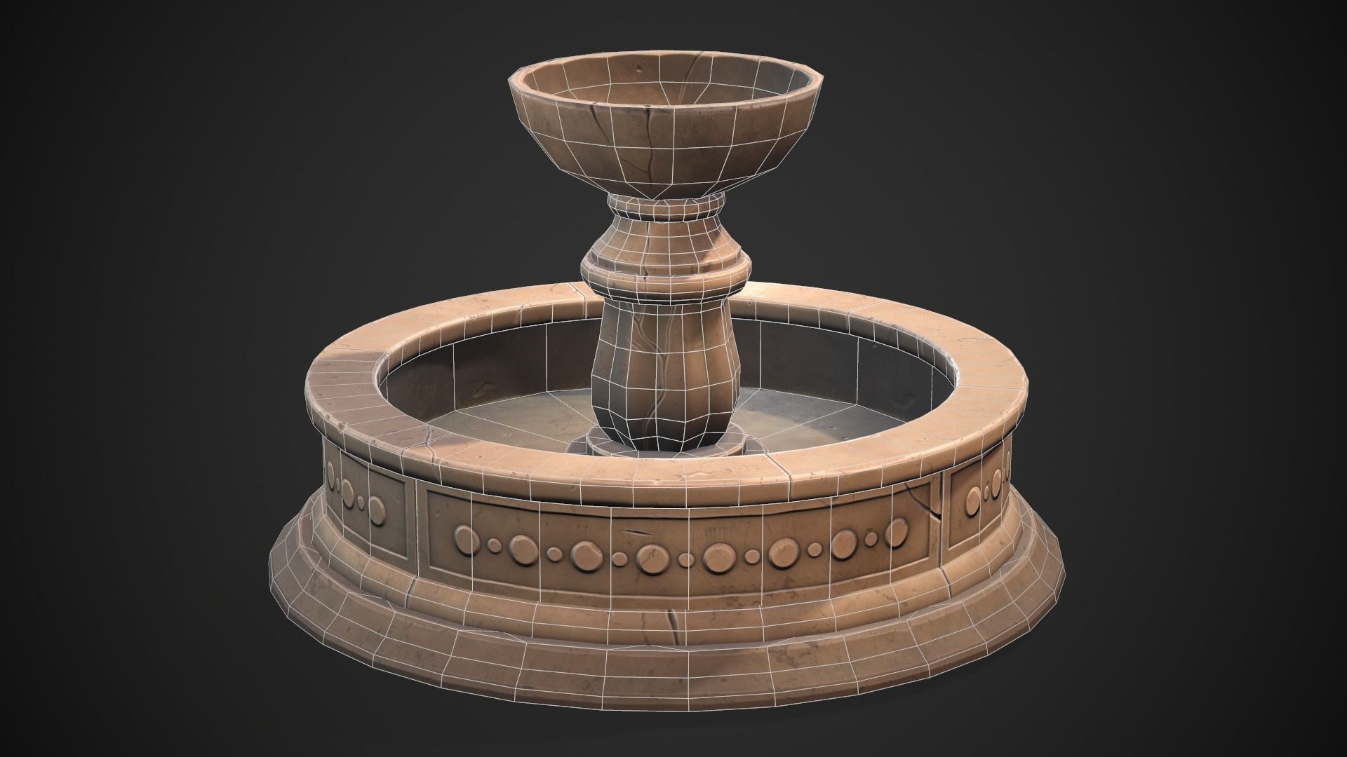 Stylized fountain Low-poly 3D model_13