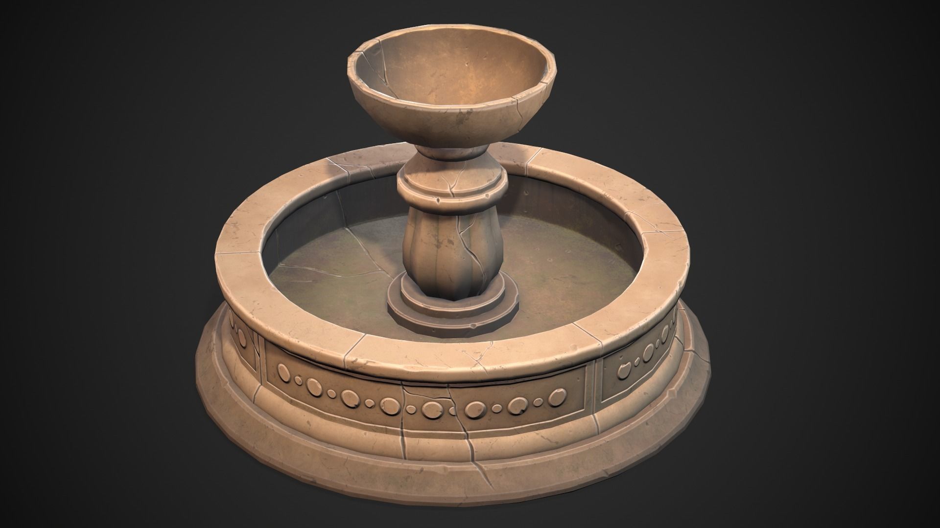 Stylized fountain Low-poly 3D model_3