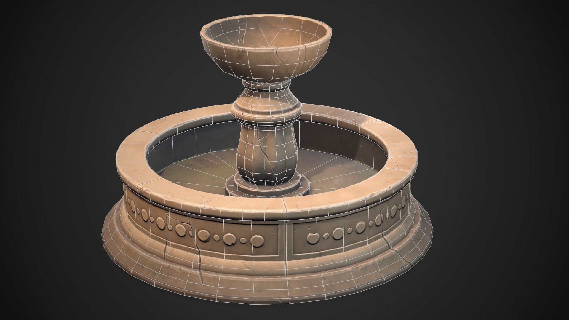 Stylized fountain Low-poly 3D model_12