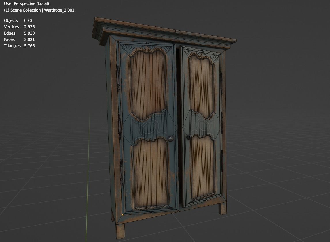 Wardrobe 2 antique cabinet Low-poly 3D model_3