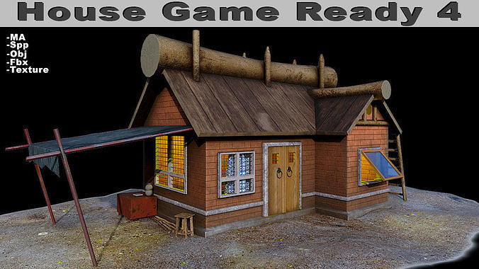House Game Ready 4 wooden Low-poly 3D model