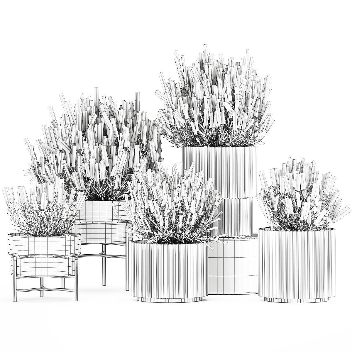 Set of flower bushes of lavender and Salvia in pots 1193 3D model_6