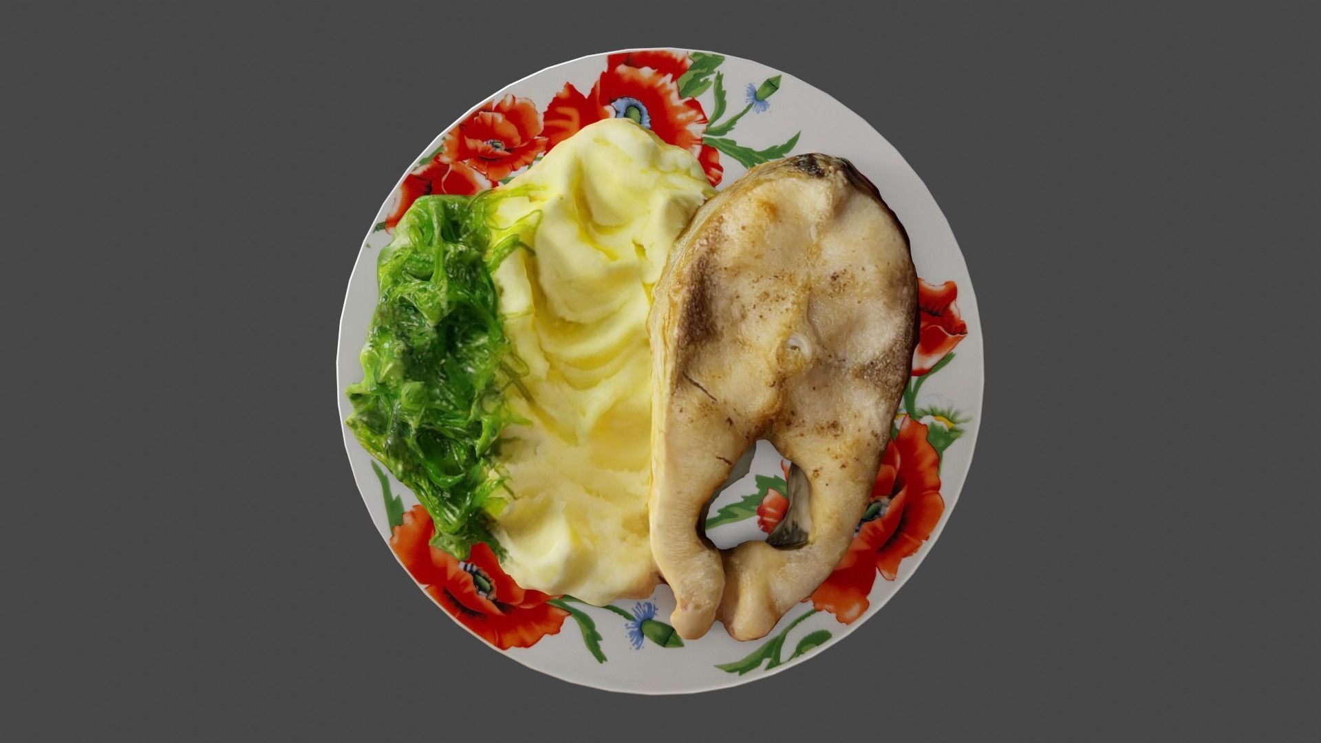 Fried Fish with Creamy Mashed Potatoes and Chukka Weed 3D model_3