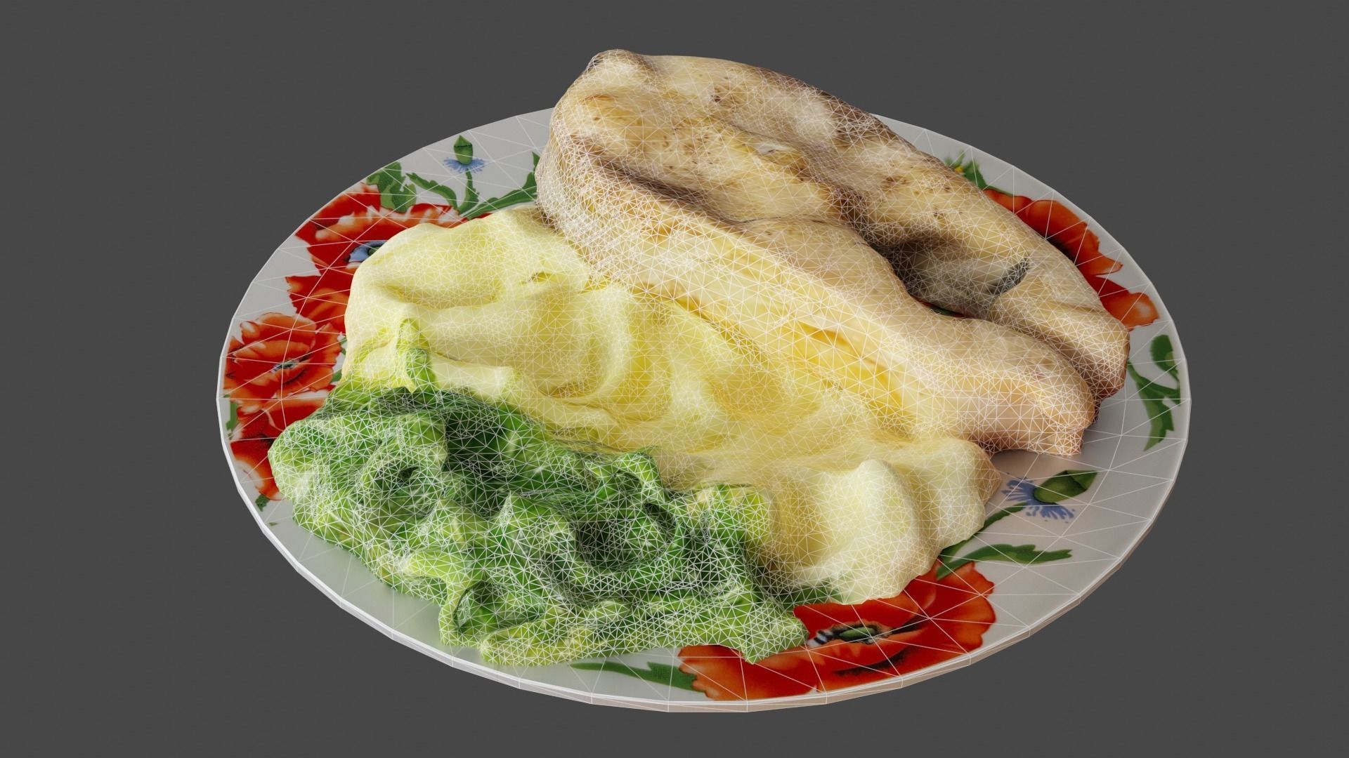 Fried Fish with Creamy Mashed Potatoes and Chukka Weed 3D model_6