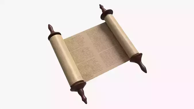 Ancient Scroll With Wooden Rods Old text 01 3D model