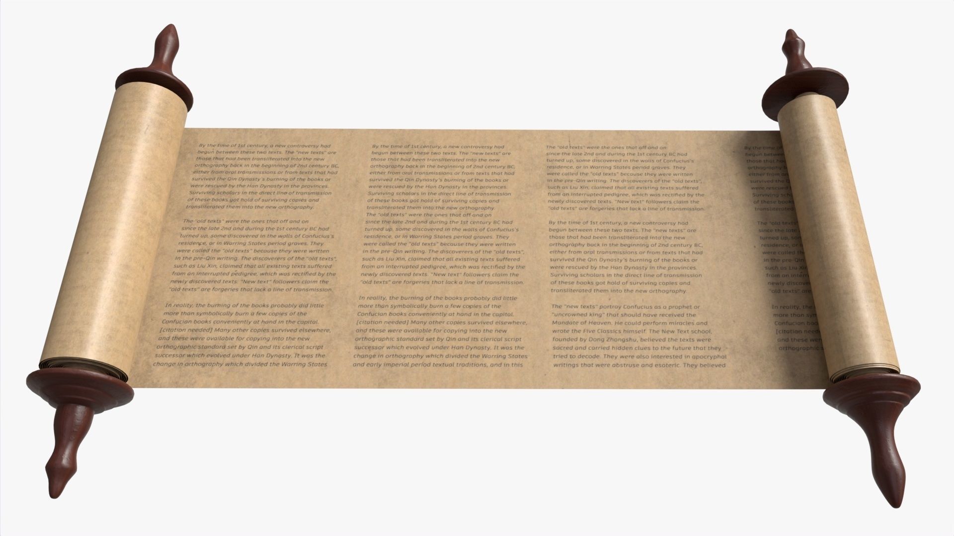 Ancient Scroll With Wooden Rods Old text 02 3D model_2
