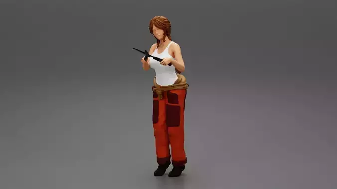 woman Farmer Cutting Tree With big Scissors