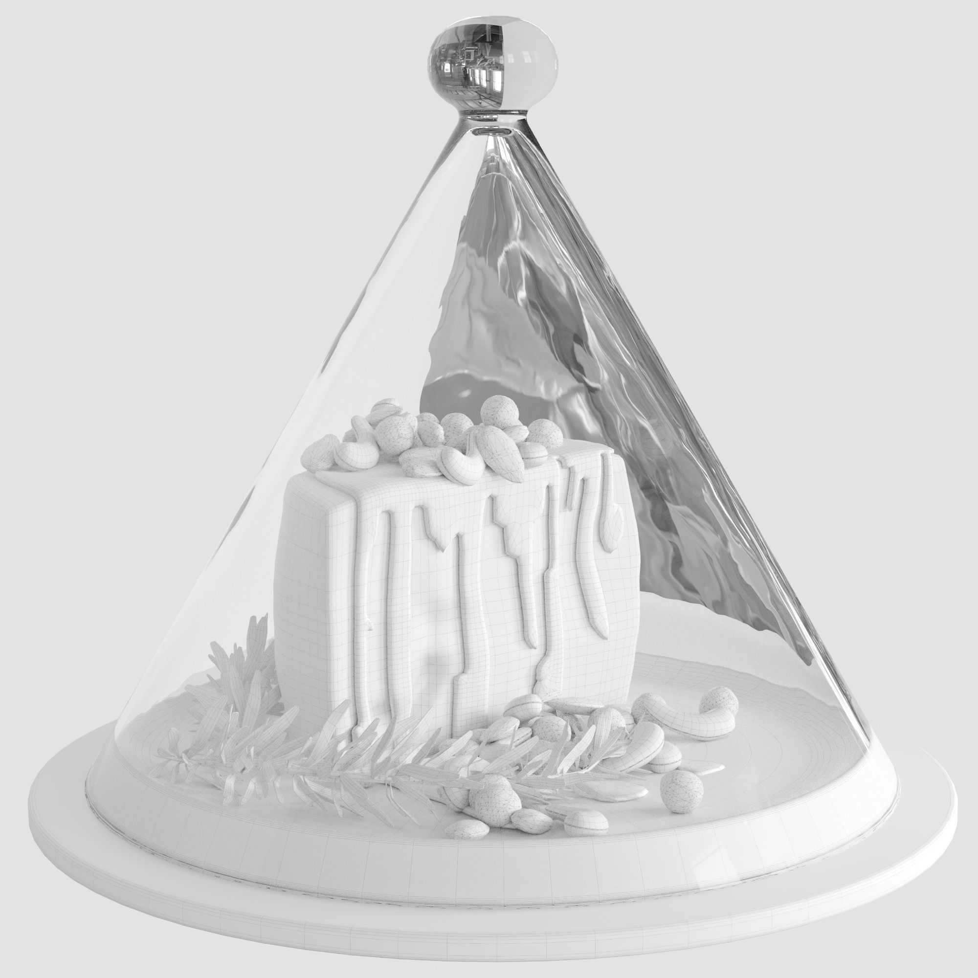 Tray with cheese and nuts 3D model_1