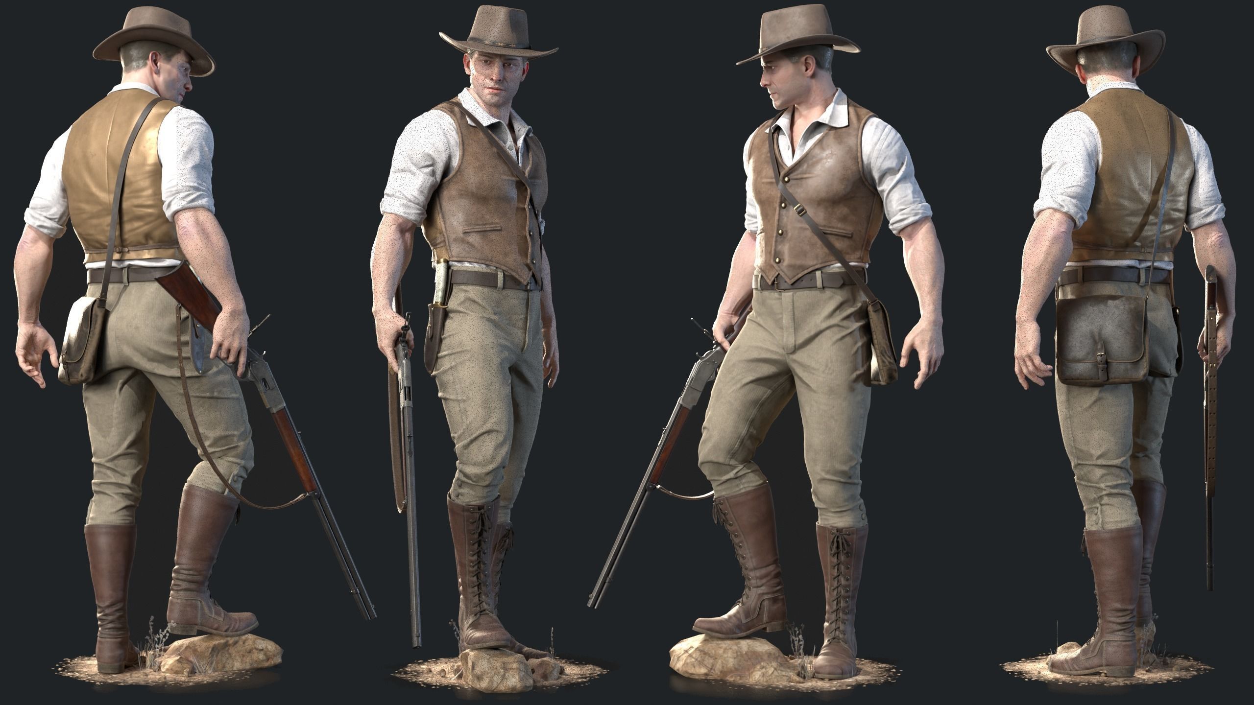 19th Century Adventurer Low-poly 3D model_2
