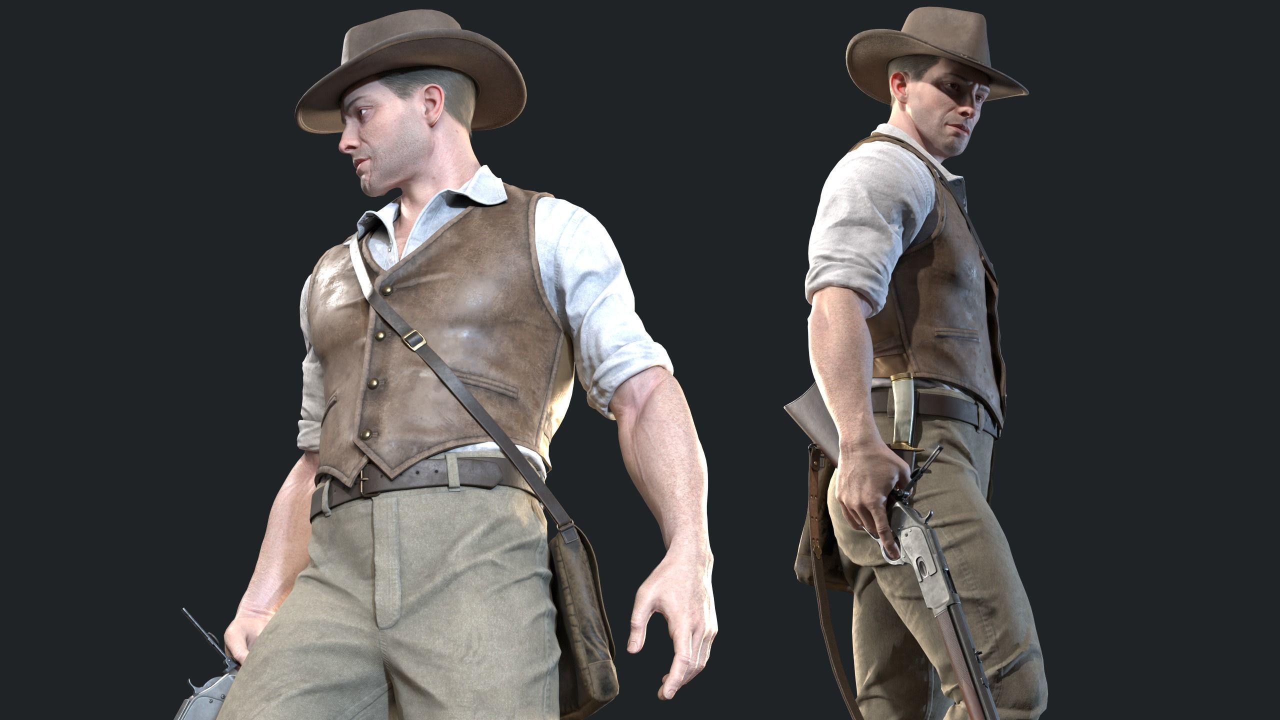 19th Century Adventurer Low-poly 3D model_8