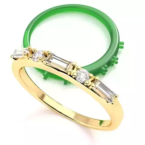 Alternating Baguette and Round Diamond Wedding Band