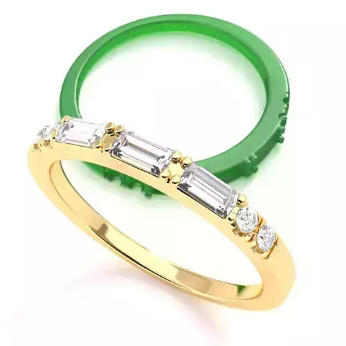 Alternating Baguette and Round Diamond Wedding Band 2