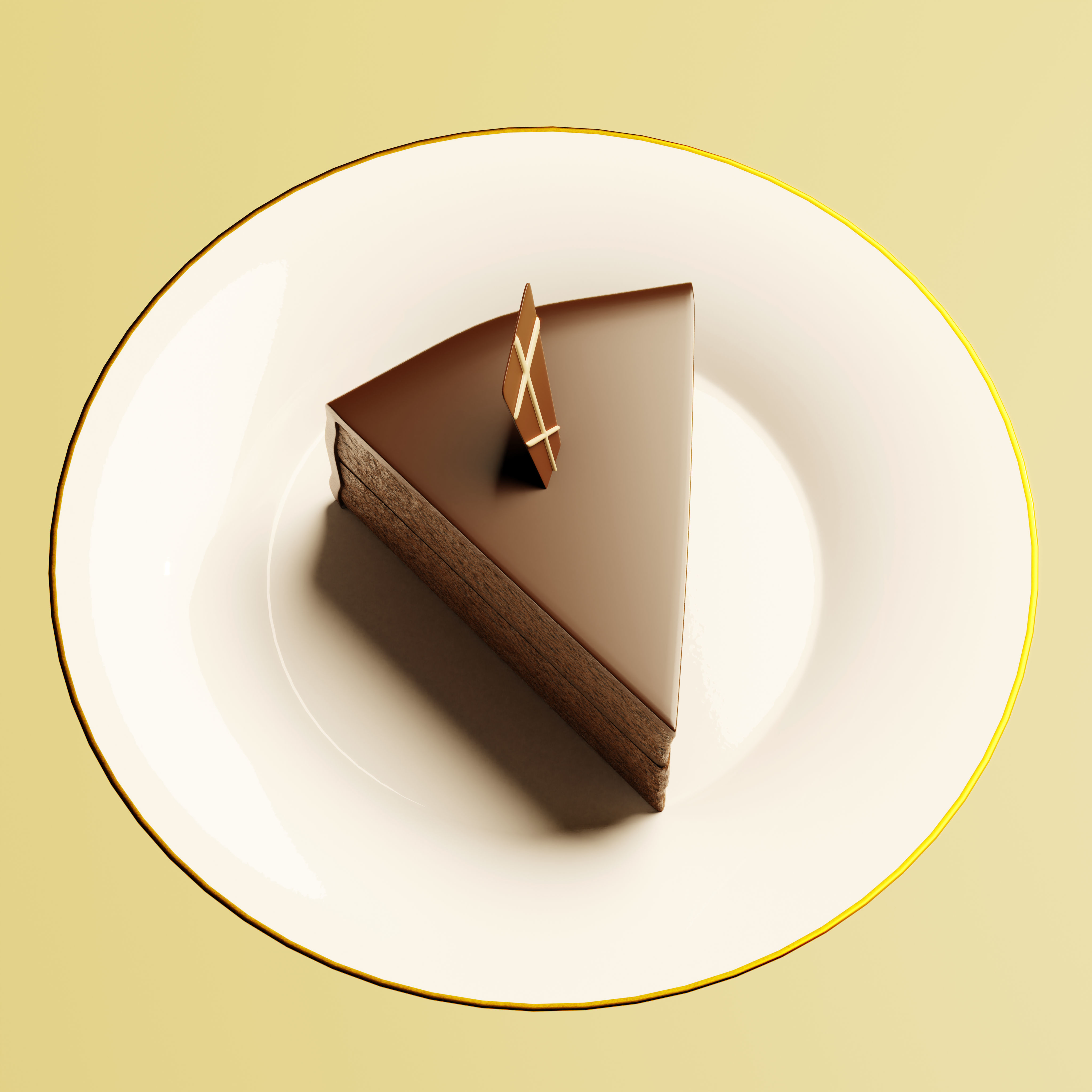 Chocolate Cake with Plate and Fork Free 3D model_2