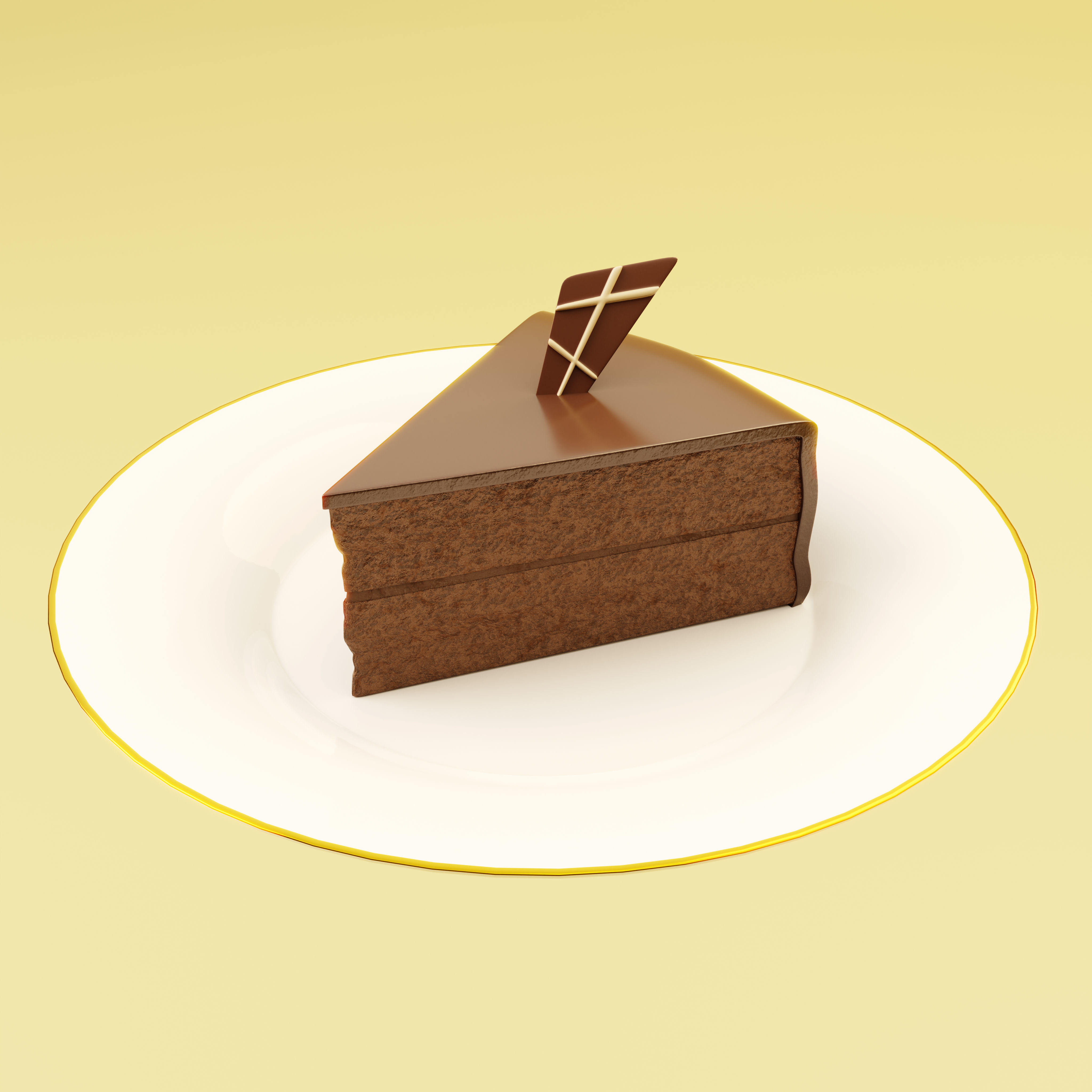 Chocolate Cake with Plate and Fork Free 3D model_1